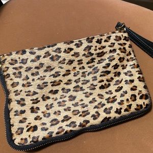 Cheetah and Genuine Leather Wristlet